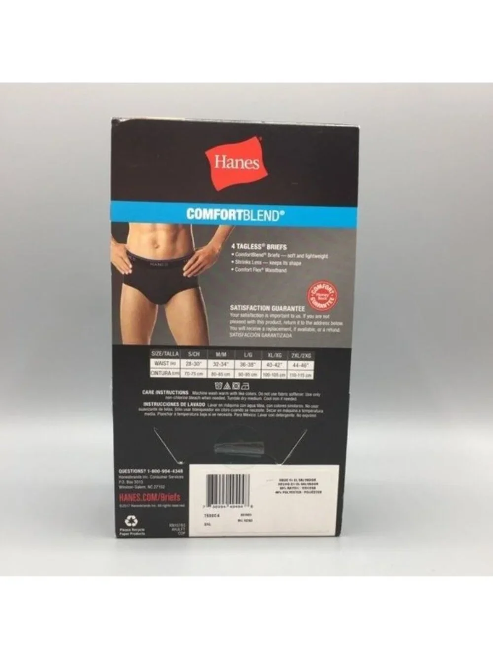 Hanes 2XL Tagless Briefs 4 Pairs 44-46” Comfortblend Grays & Black